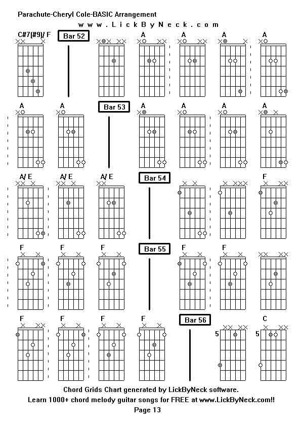 Chord Grids Chart of chord melody fingerstyle guitar song-Parachute-Cheryl Cole-BASIC Arrangement,generated by LickByNeck software.